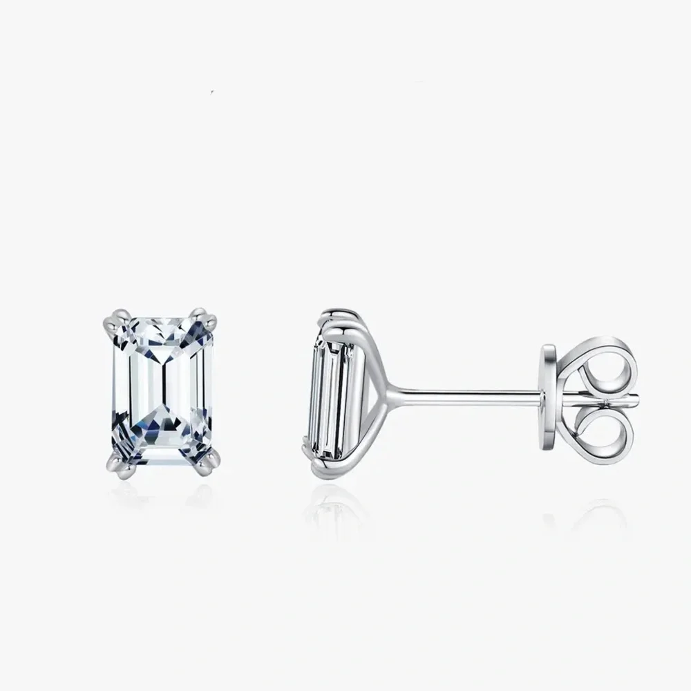 Anthro Studs 925 Sterling Silver Emerald Cut Stud Earrings Hypoallergenic